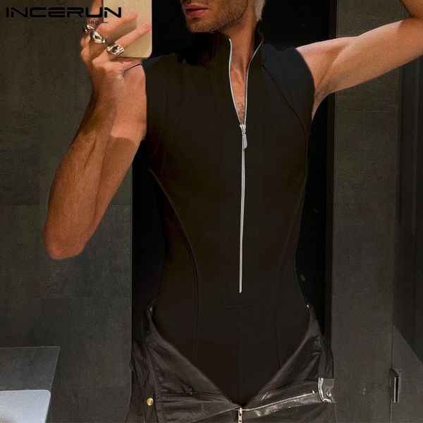 men' tank fashion casual style incerun men zipper half high collar sleeveless party nightclubs selling solid waistcoat 230630, White;black
men' tank fashion casual style incerun men zipper half high collar sleeveless party nightclubs selling solid waistcoat 230630, White;black