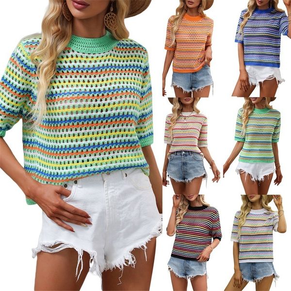 women's t-shirt women summer casual blouse short sleeve hollow out stripe patchwork loose 230630, White
women's t-shirt women summer casual blouse short sleeve hollow out stripe patchwork loose 230630, White
