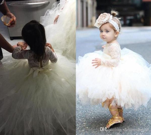 

baby infant toddler pageant clothes pricness flower girl dress long sleeve lace tutu dress ivory champagne bridal party3591017, White;blue