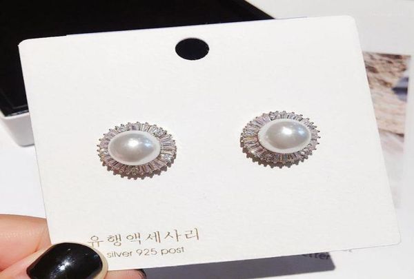 stud exquisite elegant round earrings cubic zirconia paved imitation pearl for women ladies18484112, Golden;silver