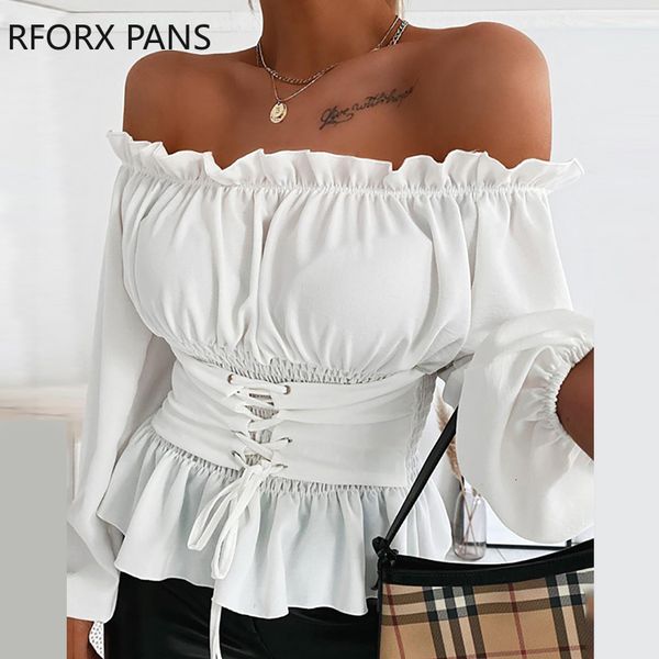 women's blouses shirts off shoulder lace up front ruffles casual blouse plus size spring and 230630, White
women's blouses shirts off shoulder lace up front ruffles casual blouse plus size spring and 230630, White