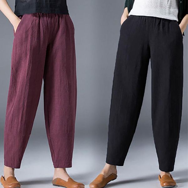 women's pants s ladies long with pockets elastic waist wide leg ninth casual wear temperament women fashion loose linen trousers 230630, Black;white
women's pants s ladies long with pockets elastic waist wide leg ninth casual wear temperament women fashion loose linen trousers 230630, Black;white
