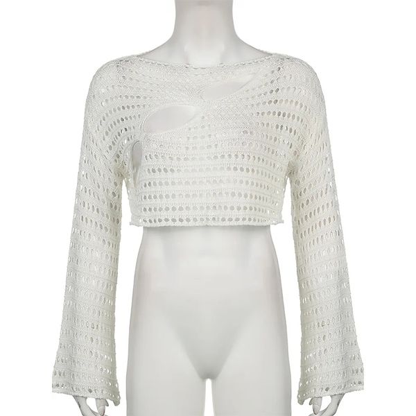 women's tshirt y2k hollow out crop knitted retro long sleeve t shirt women summer sun protection breathable cardigans patched tee 23063, White
women's tshirt y2k hollow out crop knitted retro long sleeve t shirt women summer sun protection breathable cardigans patched tee 23063, White