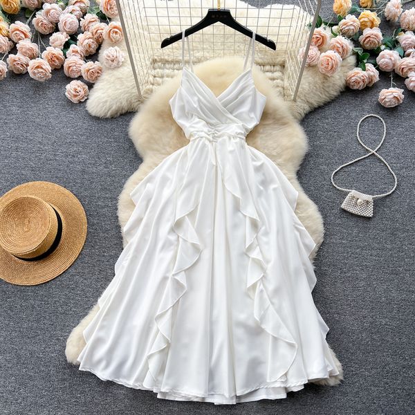 basic casual dresses elegant backless high waist pleated ruffle slip dress fairy a line summer beach vacation vestido evening party 230701, Black;gray
basic casual dresses elegant backless high waist pleated ruffle slip dress fairy a line summer beach vacation vestido evening party 230701, Black;gray