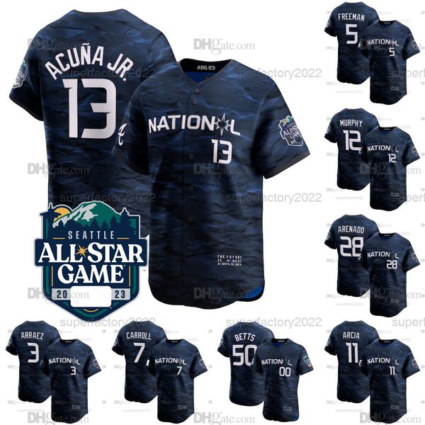ronald acuna jr national league 2023 all star game babseball jersey mookie betts freddie an dansby swanson nolan arenado orlando arcia corbi, Blue;black
ronald acuna jr national league 2023 all star game babseball jersey mookie betts freddie an dansby swanson nolan arenado orlando arcia corbi, Blue;black