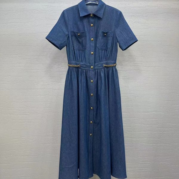 23ss summer ce casual dresses women fashion designer denim wash water shirt dress with large hemline, Black;gray
23ss summer ce casual dresses women fashion designer denim wash water shirt dress with large hemline, Black;gray