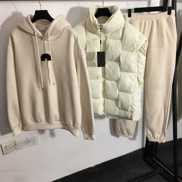 women tracksuit stay warm three piece outfit plaid woven cotton vest jacket c letter long sleeve hooded padded sweater elastic waist padded, White
women tracksuit stay warm three piece outfit plaid woven cotton vest jacket c letter long sleeve hooded padded sweater elastic waist padded, White