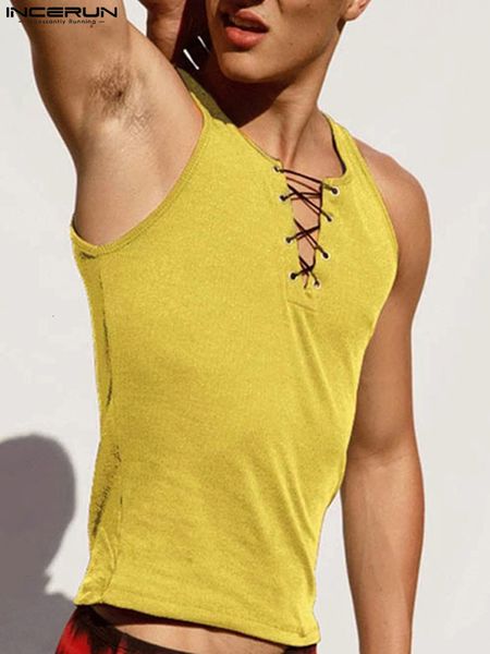 men' tank incerun 2023 men v neck lace up sleeveless fitness solid color casual vests streetwear breathable s5xl 230630, White;black
men' tank incerun 2023 men v neck lace up sleeveless fitness solid color casual vests streetwear breathable s5xl 230630, White;black