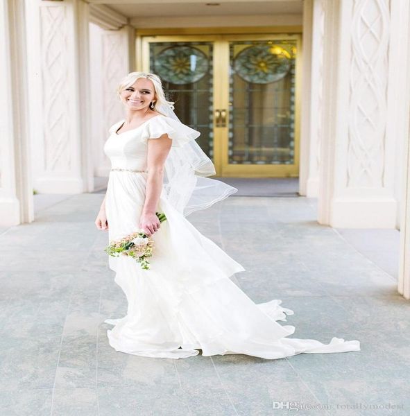 flowy chiffon modest wedding dresses 2019 beach short sleeves beaded belt temple bridal gowns queen anne neck informal reception d1129232, White
flowy chiffon modest wedding dresses 2019 beach short sleeves beaded belt temple bridal gowns queen anne neck informal reception d1129232, White