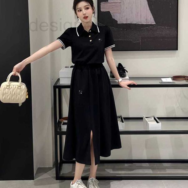 two piece dress designer letter embroidered short sleeved cotton polo shirt t-shirt for women+elastic waist mid length skirt with slit slimm, White
two piece dress designer letter embroidered short sleeved cotton polo shirt t-shirt for women+elastic waist mid length skirt with slit slimm, White
