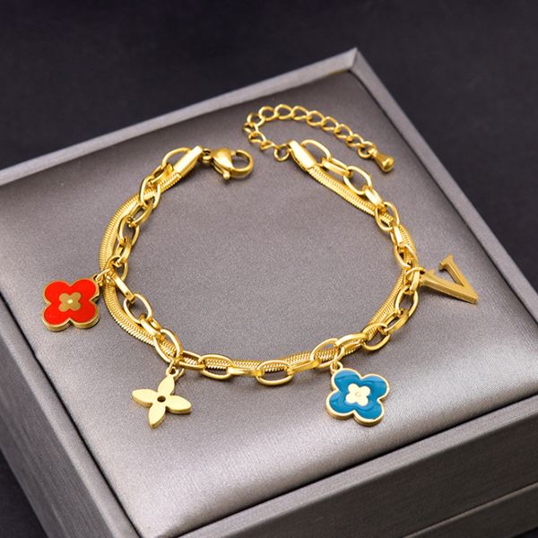 luxury brand double layered red blue clover charm bracelet elegant women jewelry for gift, Golden;silver
luxury brand double layered red blue clover charm bracelet elegant women jewelry for gift, Golden;silver