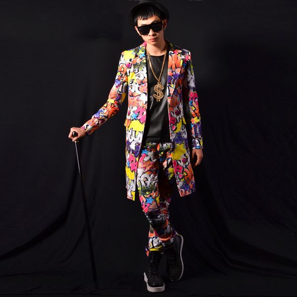 men's suits blazers men fashion casual graffiti hip hop slim fit dress long blazer jacket pant sets male dancer singer costume stage cl, White;black
men's suits blazers men fashion casual graffiti hip hop slim fit dress long blazer jacket pant sets male dancer singer costume stage cl, White;black
