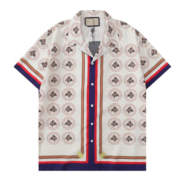 2023luxury designer shirts mens fashion geometric print bowling shirt hawaii floral casual shirts men slim fit short sleeve variety 3xl, White;black