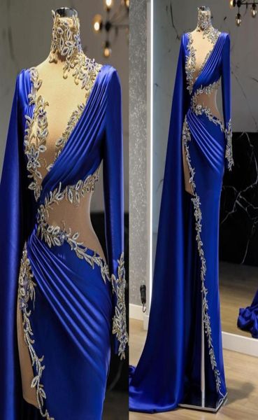 new blue elegant evening dresses long sleeves with wrap appliques high split arabic women prom party gowns custom made 20223275692, Black
new blue elegant evening dresses long sleeves with wrap appliques high split arabic women prom party gowns custom made 20223275692, Black