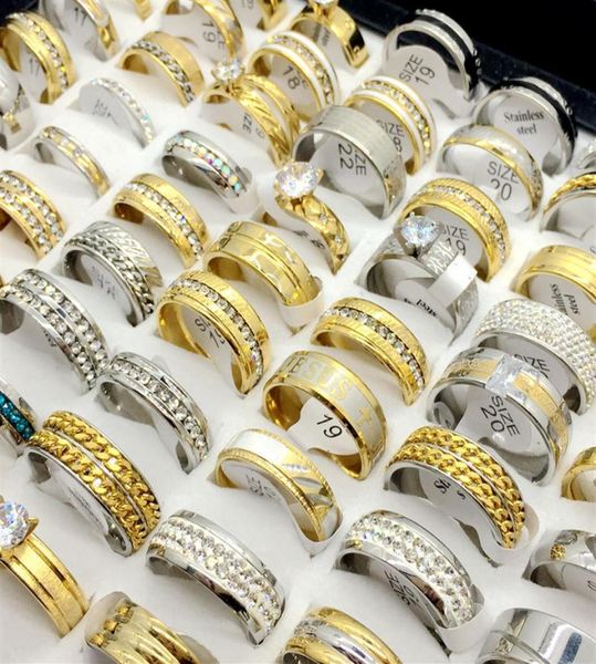 whole 50pcs lots rhinstone zircon gold plate silver plate stainless steel ring for men039s women039s wedding gift je301y1376316 
whole 50pcs lots rhinstone zircon gold plate silver plate stainless steel ring for men039s women039s wedding gift je301y1376316