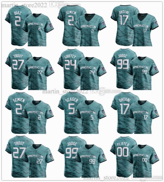 2023 all-star baseball jerseys 99 aaron judge 17 shohei ohtani 27 mike trout 2 yandy diaz marcus semien 24 ken griffey jr. 5 corey seager 6, Blue;black
2023 all-star baseball jerseys 99 aaron judge 17 shohei ohtani 27 mike trout 2 yandy diaz marcus semien 24 ken griffey jr. 5 corey seager 6, Blue;black