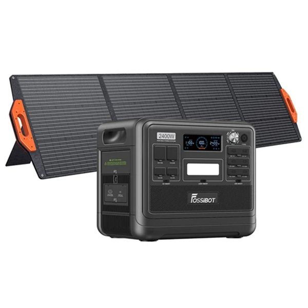 fossibot f2400 portable power station kit + fossibot sp200 18v 200w foldable solar panel, 2048wh/640000mah lifepo4 battery, 2400w(4600w peak