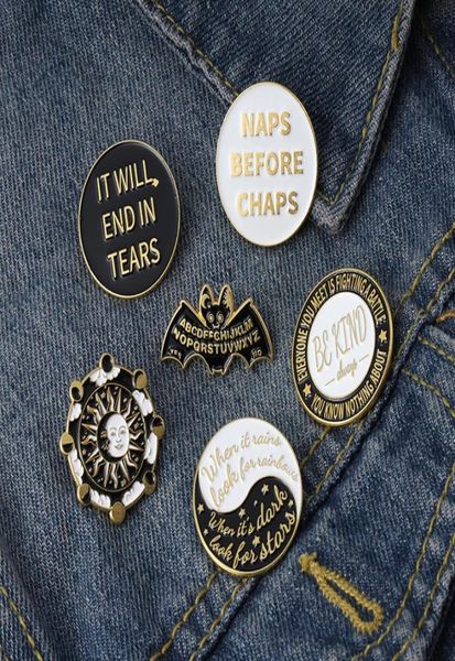 round yin yang enamel pins badge bat sun letters quote brooches backpacks lapel pin punk gothic jewelry for friends whole1147301, Blue
round yin yang enamel pins badge bat sun letters quote brooches backpacks lapel pin punk gothic jewelry for friends whole1147301, Blue