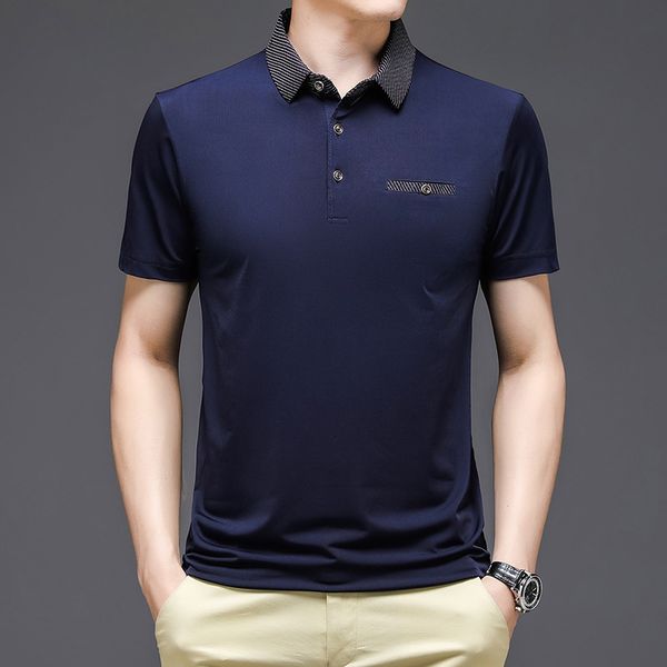 men's polos 2023 summer tshirt business short sleeve ice silk polo striped pockets button fashion casual turndown collar 230630, White;black
men's polos 2023 summer tshirt business short sleeve ice silk polo striped pockets button fashion casual turndown collar 230630, White;black