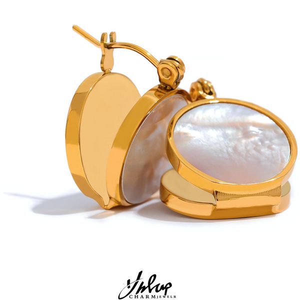 hoop huggie yhpup round natural shell stainless steel 18k gold plated huggie hoop earrings for women charm jewelry gift 230630, Golden;silver
hoop huggie yhpup round natural shell stainless steel 18k gold plated huggie hoop earrings for women charm jewelry gift 230630, Golden;silver