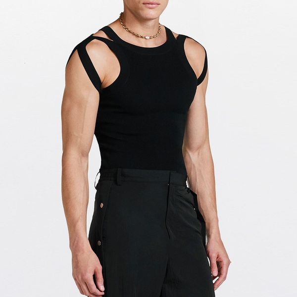 men' tank fashion streetwear men summer sleeveless solid o neck hollow out knitted vest mens pullovers 230630, White;black
men' tank fashion streetwear men summer sleeveless solid o neck hollow out knitted vest mens pullovers 230630, White;black