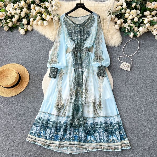 summer thin french vintage fashion high grade lantern long sleeve printed dress with waist wrapping style large swing dress, Black;gray
summer thin french vintage fashion high grade lantern long sleeve printed dress with waist wrapping style large swing dress, Black;gray