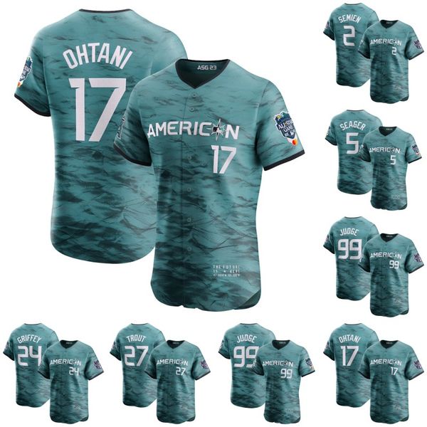 american league 17 shohei ohtani teal 2023 all-star game jersey aaron judge mike trout marcus semien corey seager ken griffey jr jonah heim, Blue;black
american league 17 shohei ohtani teal 2023 all-star game jersey aaron judge mike trout marcus semien corey seager ken griffey jr jonah heim, Blue;black