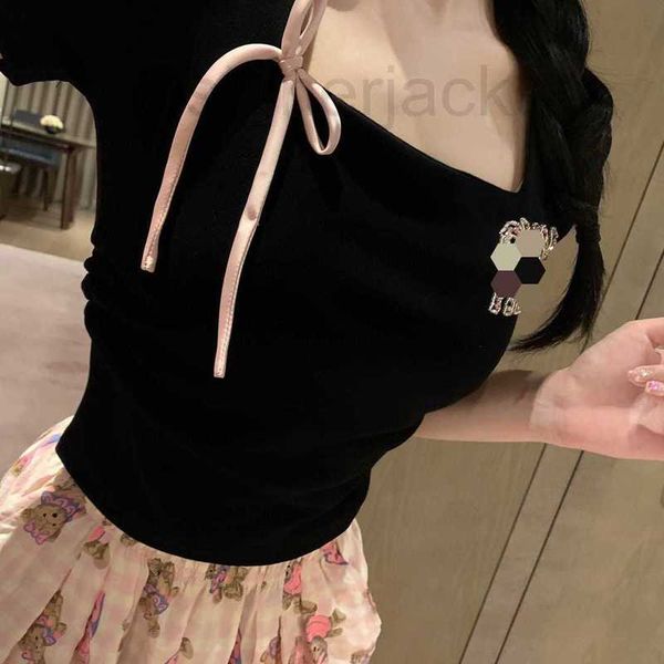 women's t-shirt designer summer new letter bead style bow tie square neck short sleeve versatile commuter jhs3, White
women's t-shirt designer summer new letter bead style bow tie square neck short sleeve versatile commuter jhs3, White