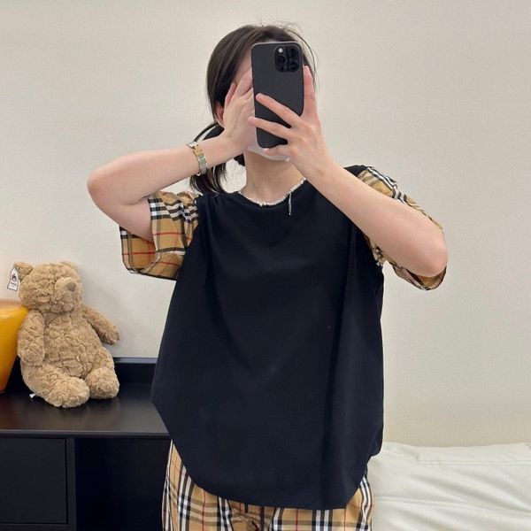 new women t shirt designer couple neutral style spliced plaid men t shirt plaid shorts on the lattice process of advanced comfort, White
new women t shirt designer couple neutral style spliced plaid men t shirt plaid shorts on the lattice process of advanced comfort, White