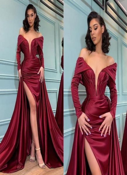 burgundy overskirts mermaid evening dresses arabic aso ebi pleats satin long sleeves high side slit prom gowns off the should1664099, Black;red
burgundy overskirts mermaid evening dresses arabic aso ebi pleats satin long sleeves high side slit prom gowns off the should1664099, Black;red