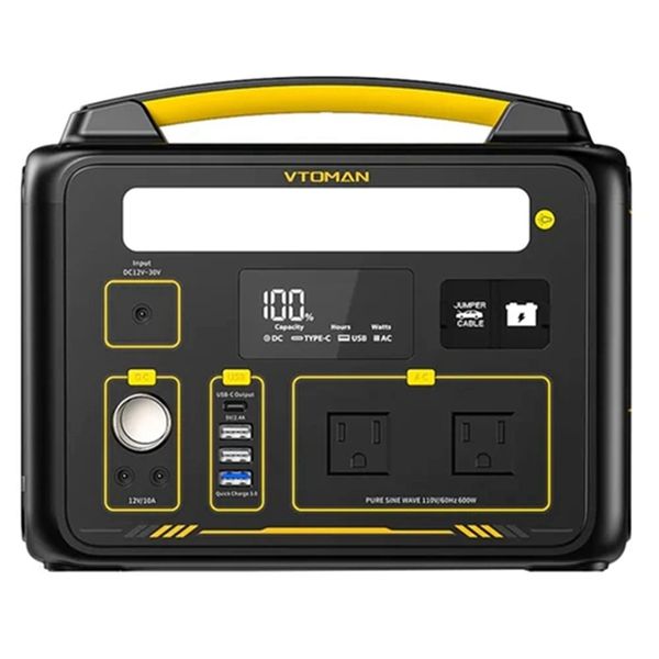 vtoman jump 600 portable power station, 640wh lifepo4 battery solar generator, 600w pure sine wave ac outlets, 9 ports, 12w led light-jp
vtoman jump 600 portable power station, 640wh lifepo4 battery solar generator, 600w pure sine wave ac outlets, 9 ports, 12w led light-jp