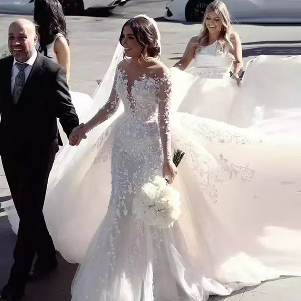 2023 plus size lace mermaid wedding dresses bridal gown with detachable train long sleeves lace applique crystals beaded ruffles custom made, White
2023 plus size lace mermaid wedding dresses bridal gown with detachable train long sleeves lace applique crystals beaded ruffles custom made, White