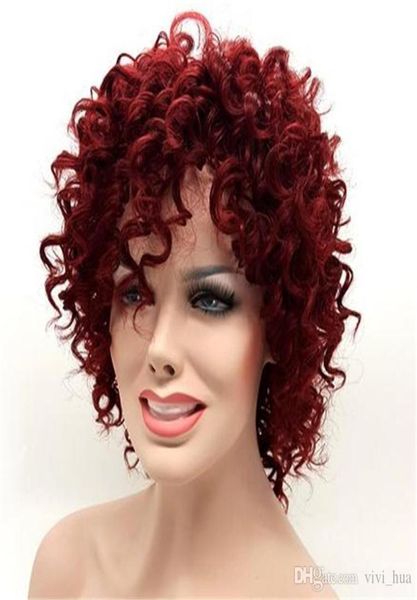 hairstyle afro kinky curly short wigs for black women burgundy 15 inch wine red synthetic hair pelucas perruque afro per5095734