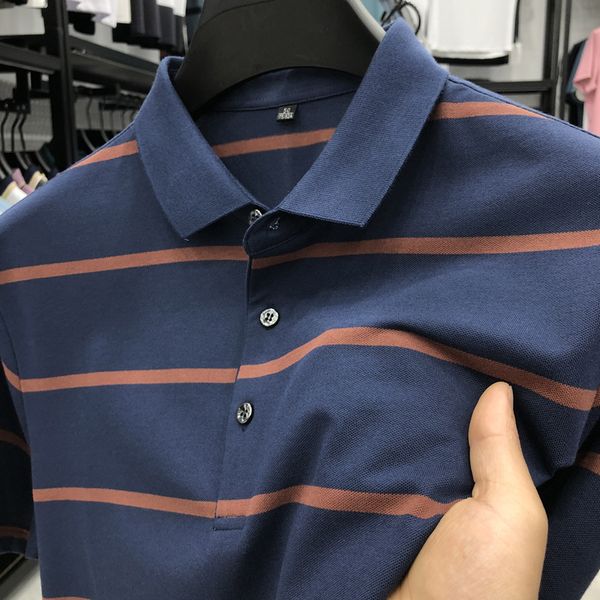 men's polos classic striped summer slimfit polo shirt with lapel clothing middleaged youth business leisure shortsleeved 230630, White;black
men's polos classic striped summer slimfit polo shirt with lapel clothing middleaged youth business leisure shortsleeved 230630, White;black