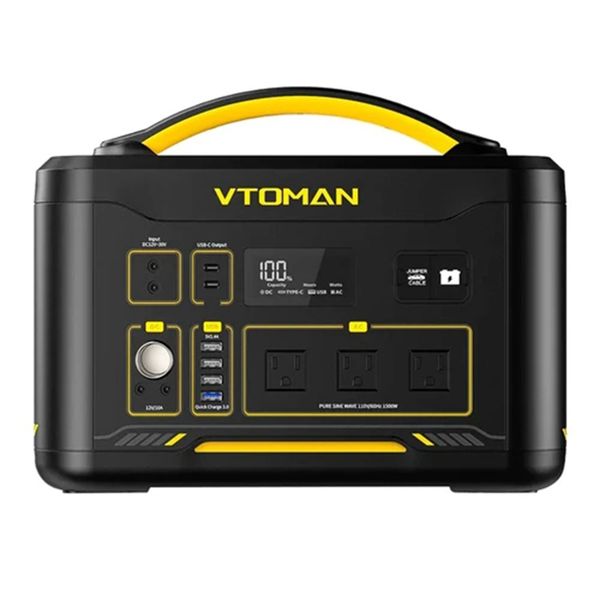 vtoman jump 1500x portable power station, 828wh lifepo4 battery solar generator, 1500w pure sine wave ac output, 12 ports, 2376wh capacity e