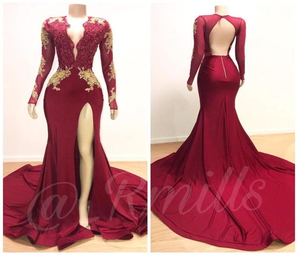 red v neck satin long sleeves high split mermaid long prom dresses lace applique backless sweep train evening gowns bc05348363992, Black
red v neck satin long sleeves high split mermaid long prom dresses lace applique backless sweep train evening gowns bc05348363992, Black