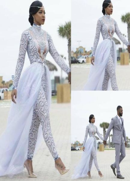 gorgeous jumpsuits with detachable train wedding dresses high neck beads with long sleeves beach wedding dress african bridal gown5369598, White 
gorgeous jumpsuits with detachable train wedding dresses high neck beads with long sleeves beach wedding dress african bridal gown5369598, White