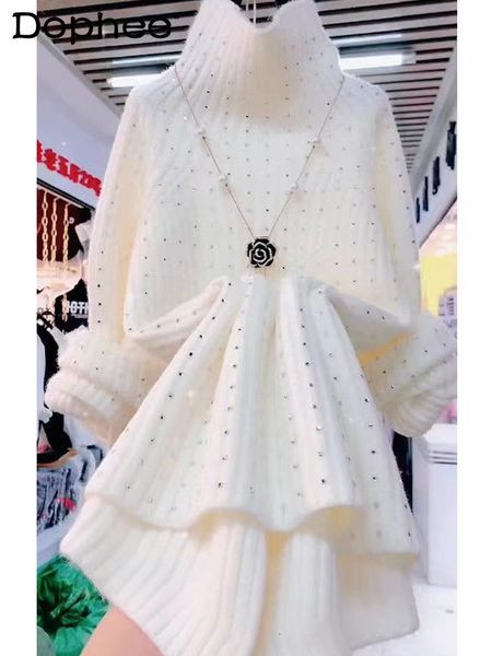 women's sweaters thickened warm turtleneck sweater mid length white women autumn winter loose slimming knitted pullover 230630, White;black
women's sweaters thickened warm turtleneck sweater mid length white women autumn winter loose slimming knitted pullover 230630, White;black