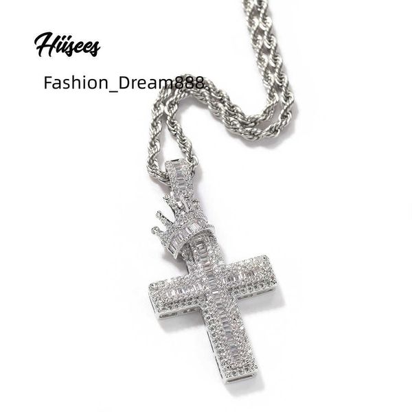 iced out rhodium plated cross pendant baguette cz crown cross necklace women brass jewelry, Silver
iced out rhodium plated cross pendant baguette cz crown cross necklace women brass jewelry, Silver