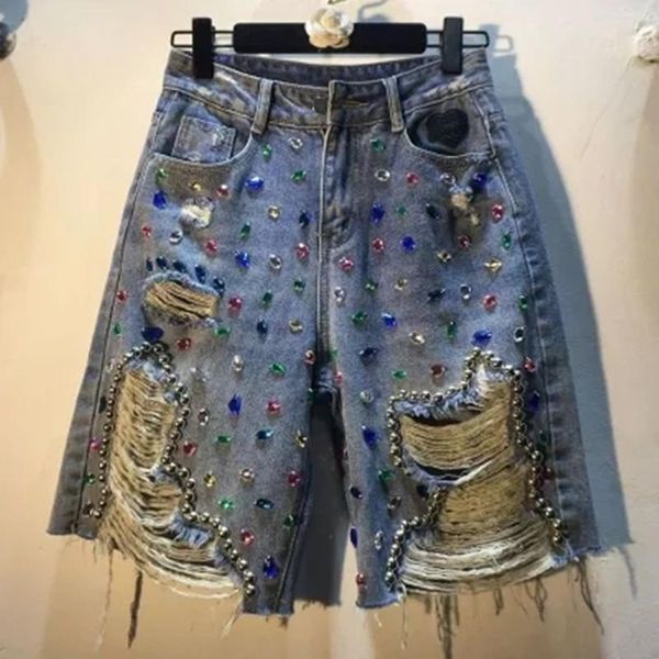shorts diamond beaded denim knee length pants woman 2023 summer new loose high waist slimming midpants jeans women, White;black
shorts diamond beaded denim knee length pants woman 2023 summer new loose high waist slimming midpants jeans women, White;black