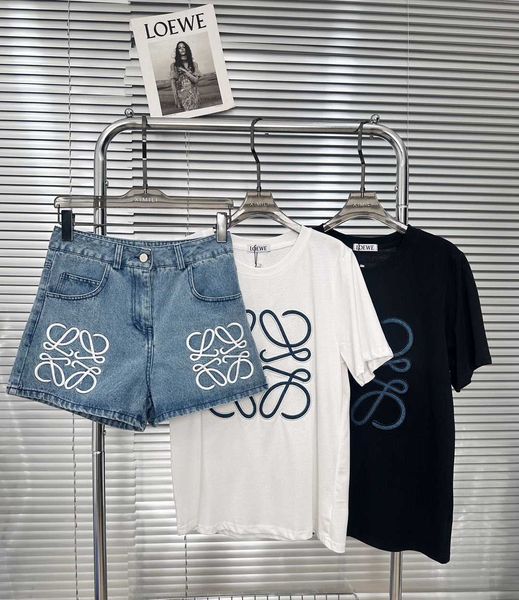 low 23 summer casual luo family big embroidery printed denim shorts fashion versatile korean edition, White;black
low 23 summer casual luo family big embroidery printed denim shorts fashion versatile korean edition, White;black
