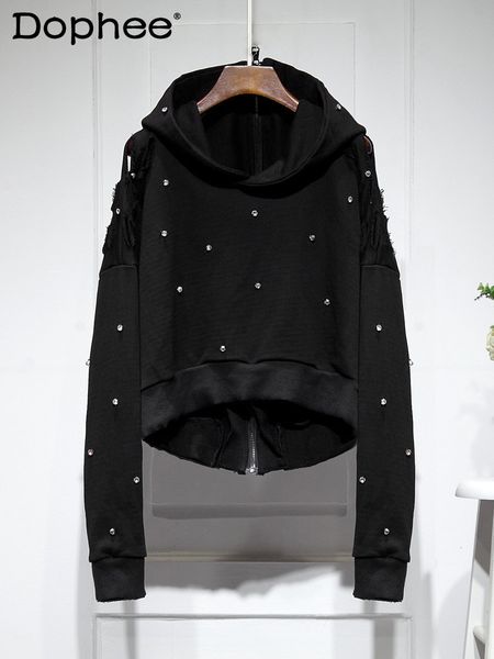 women's hoodies sweatshirts streetwear raw hem ripped hooded sweatshirt short coat for women autumn black two sides wear loose zip hood
women's hoodies sweatshirts streetwear raw hem ripped hooded sweatshirt short coat for women autumn black two sides wear loose zip hood