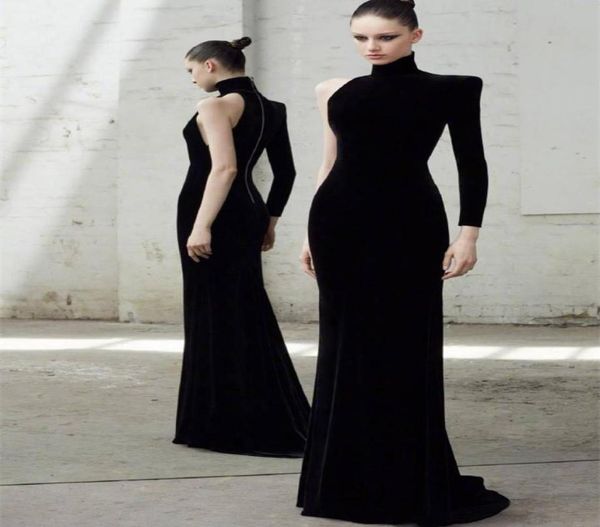 long sleeves one shoulder evening dresses black mermaid evening gowns fashion velvet prom dress robe de soiree1845346, Black;red
long sleeves one shoulder evening dresses black mermaid evening gowns fashion velvet prom dress robe de soiree1845346, Black;red