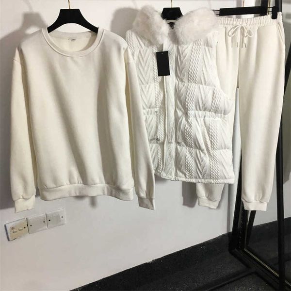 autumn women warmth three piece set padded long-sleeved sweatshirt hooded vest removable fur collar casual pants 5 color womens designer clo, White
autumn women warmth three piece set padded long-sleeved sweatshirt hooded vest removable fur collar casual pants 5 color womens designer clo, White