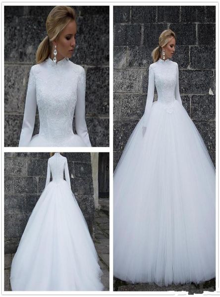 2019 new high neck long sleeves lace a line muslim wedding dresses satin empire lace applique zipper tulle winter wedding bridal g1545270, White
2019 new high neck long sleeves lace a line muslim wedding dresses satin empire lace applique zipper tulle winter wedding bridal g1545270, White
