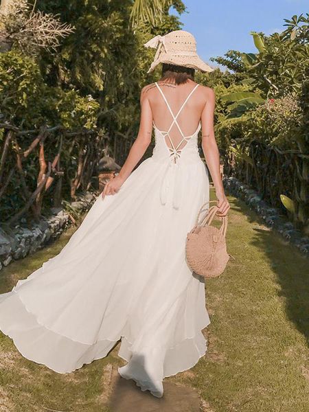 urban dresses beach party backless long dres high waist bandage wedding white lady summer spaghetti strap sundress elegant 230630, White;black 
urban dresses beach party backless long dres high waist bandage wedding white lady summer spaghetti strap sundress elegant 230630, White;black