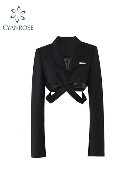 women's suits blazers autumn chic long sleeve turn down collar cross waist hollow out slim blazer women streetwear black crop coat fema, White;black
women's suits blazers autumn chic long sleeve turn down collar cross waist hollow out slim blazer women streetwear black crop coat fema, White;black