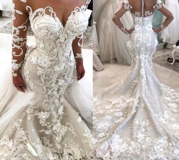 2019 glamorous mermaid wedding dresses with detachable train illusion sheer neck long sleeves handmade flowers luxury bridal gowns6891434, White
2019 glamorous mermaid wedding dresses with detachable train illusion sheer neck long sleeves handmade flowers luxury bridal gowns6891434, White