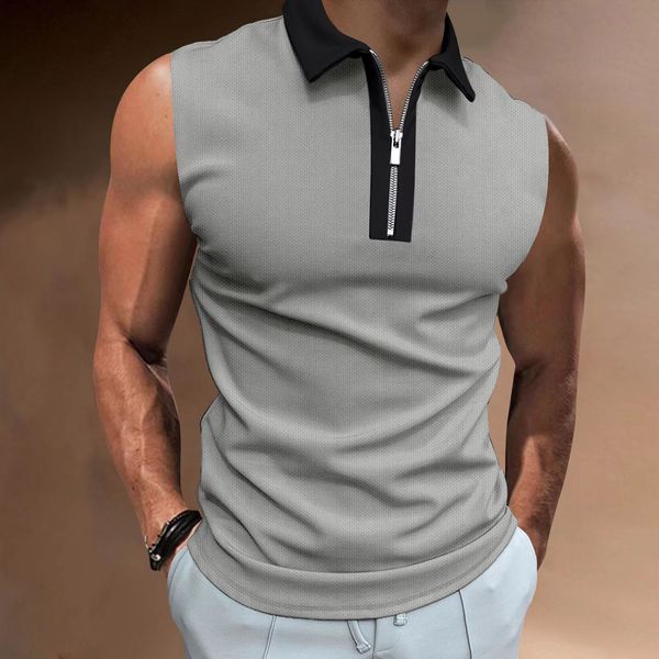 men' tank 2023 summer sleeveless sports shirt fitness training polo neck zipper casual apparel 230630, White;black
men' tank 2023 summer sleeveless sports shirt fitness training polo neck zipper casual apparel 230630, White;black