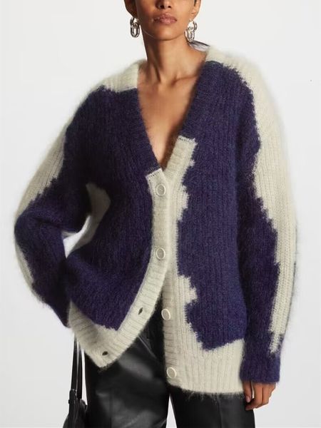 women's knits tee knit mohair blended loose cardigan v neck single breasted ladies geometric pattern color patchwork sweater coat autum, White
women's knits tee knit mohair blended loose cardigan v neck single breasted ladies geometric pattern color patchwork sweater coat autum, White